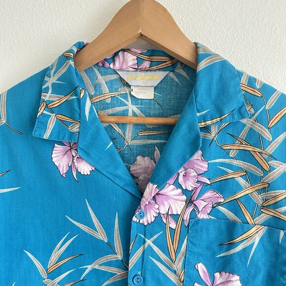 VTG Fast Breakers Cotton Hawaiian Shirt Irises Mens Large Resort Wear USA Made - Picture 3 of 15